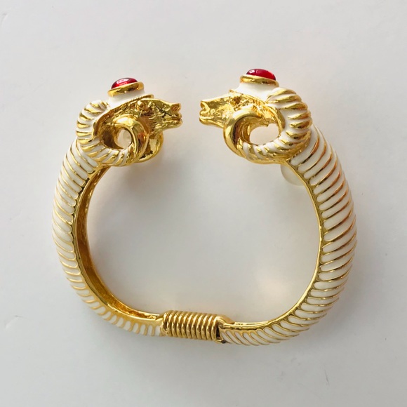 Kenneth Jay Lane enameled Ram Head spring-style Bangle Bracelet - Picture 7 of 8